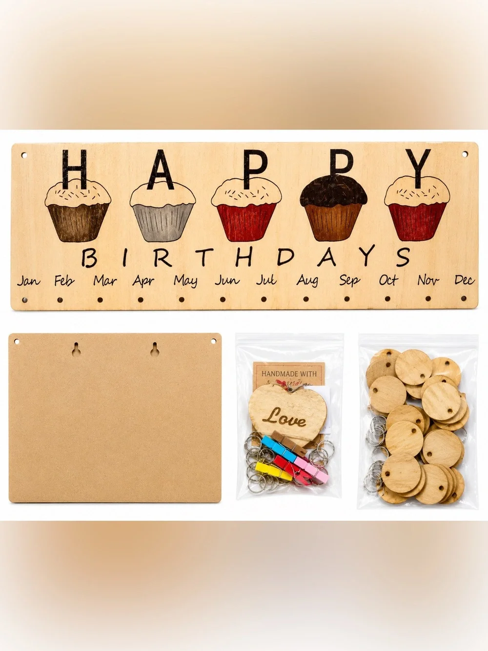 Wooden Perpetual Birthday Calendar Wall Hanging tags family work school